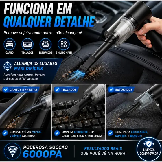 Aspirador Automotivo Portátil Potente Sem Fio Recarregável Mini Aspirador Carro Premium Bivolt