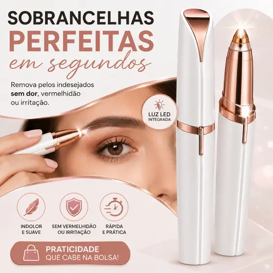 Caneta Depiladora Sobrancelha Elétrica Recarregável USB Indolor Com Luz LED Portátil