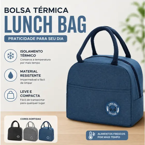 Bolsa Térmica Marmita Lancheira 4L com Bolso Lateral Alça Reforçada Cores Sortidas