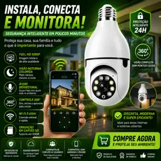 Câmera Lâmpada WiFi 360° Full HD Visão Noturna IP Segurança Vigilância App