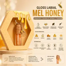 Gloss Labial Mel Honey com Pingente Hidratante Brilho Intenso Vitamina E