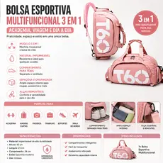 Pink ou Rosa - T-6 - Bolsa Esportiva Multifuncional Transversal