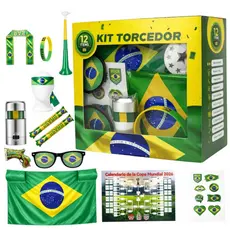 Kit Torcedor Brasil Copa 2026 Completo 12 Peças Festa Futebol Bandeira Acessórios