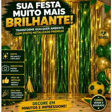Cortina Metalizada Verde E Dourado 1x2m Franja Festa Brasil Painel Decorativo