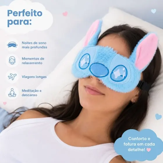 Máscara de Dormir Stitch Pelúcia Super Macia Antialérgica Elástico Forrado Tapa Olhos Confortável Edição Colecionável
