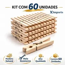 KIT Pregador de Roupa De Madeira Mega Reforçado – 12/24/36/48/60 Unidades – Ótima Qualidade
