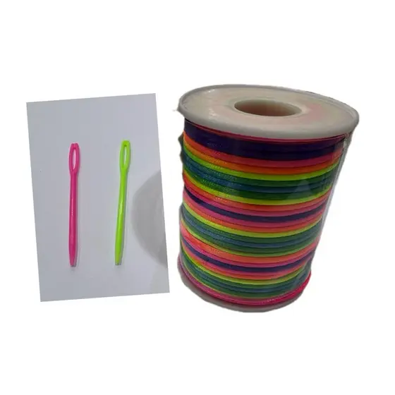 Cordão De Cetim Rabo De Rato 2mm - Multicor Colorido 50 Mts com agulha