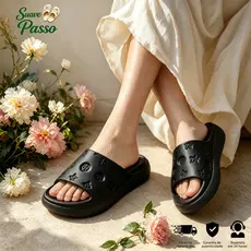 Slide Feminino Impermeável com Texturas Delicadas de Luxo EVA Chinelo Nuvem Leve, Fashion e Macio