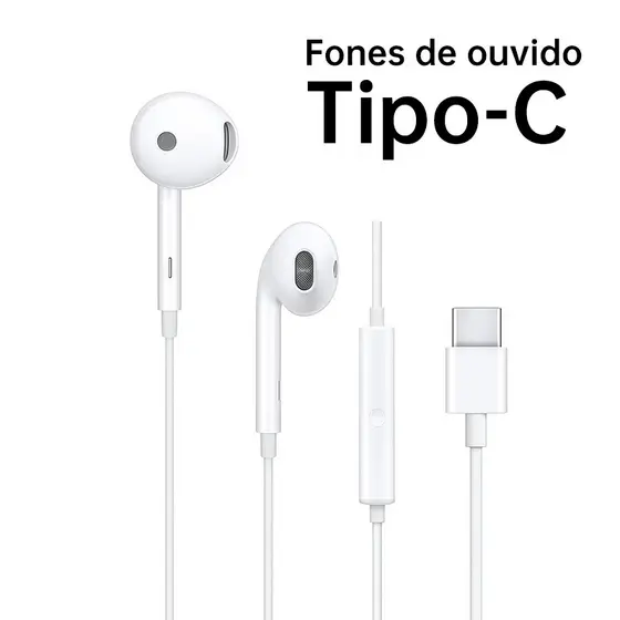 Fone de Ouvido Tipo C Com Microfone Botão Volume