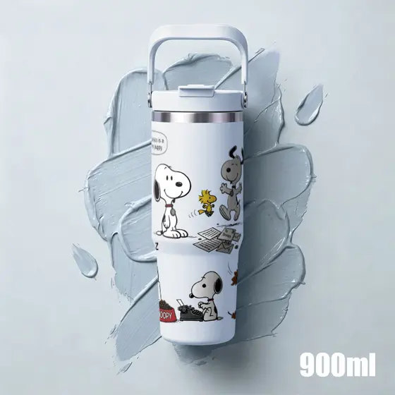 Snoopy Cartoon Tumbler Copo De Água De Grande Capacidade 900ml Garrafa Térmica De Aço Inoxidável Com Alça
