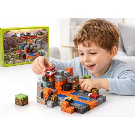 Blocos Magnéticos 143 Peças Brinquedo Educativo Criativo Infantil Pixel Presente Menino Menina