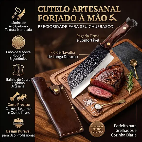 Facão com Lâmina Larga - Corte Rápido e Preciso para Carne e Legumes