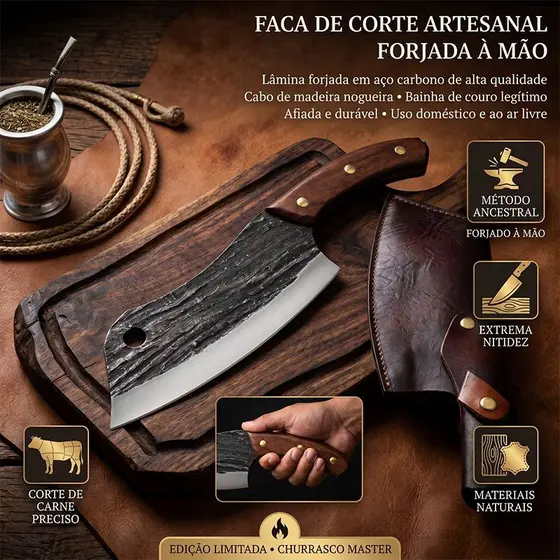 Envio rápido – Faca artesanal forjada em aço inoxidável, ideal para a cozinha e para acampar + estojo de couro