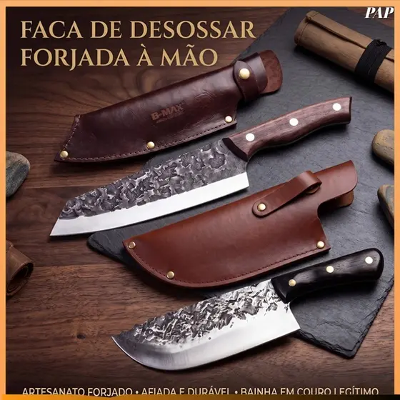 Faca de cozinha forjada em aço inoxidável com bainha – Faca portátil para acampamento ao ar livre
