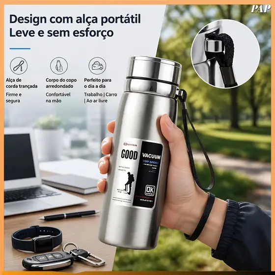 Garrafa térmica de aço inoxidável de grande capacidade para esportes e atividades físicas
