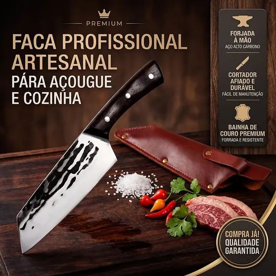 Facão de Acampamento 31cm Resistente com Bainha de Couro para Trilha
