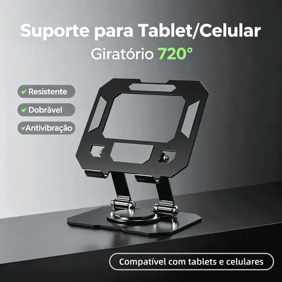 Suporte para tablet com rotação de 720 graus, reforçado, estável e dobrável, ideal para trabalho, estudo e desenho