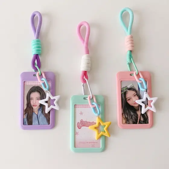 Porta Photocard Kpop Com Cordão E Chaveiro Estrela Rosa Verde Roxo