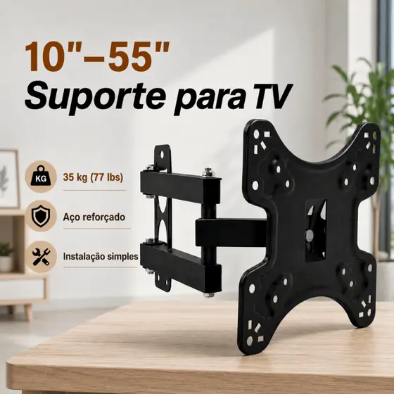 Suporte Articulado para TV 10 a 55 Polegadas até 35kg VESA 200x200 com Braço Duplo