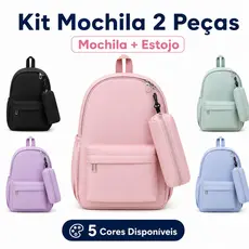 Kit Mochila 2 Peças (Mochila + Estojo) Náilon 5 Cores Unissex
