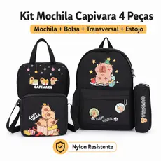 Kit Mochila Menina e Menino Escolar Infantil Bolsa Lancheira Estojo Estampas Capivara