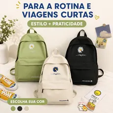 Mochila Casual Estilo Coreano com Flor Margarida, Bolsa Escolar Feminina Leve Espaçosa para Faculdade e Dia a Dia