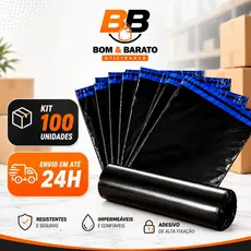 Kit 100 Saquinhos Para Envio Ecommerce Preto Lacre Segurança Impermeável