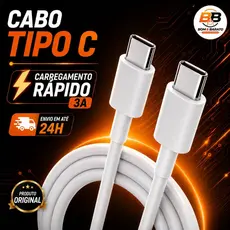 Cabo Tipo C Carregamento Rápido Turbo Compatível a Android e iOS