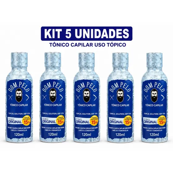 Kit 5 unidades Dom Pelo Original - Tônico Capilar para Cabelo, Barba e Sobrancelha envio imediato