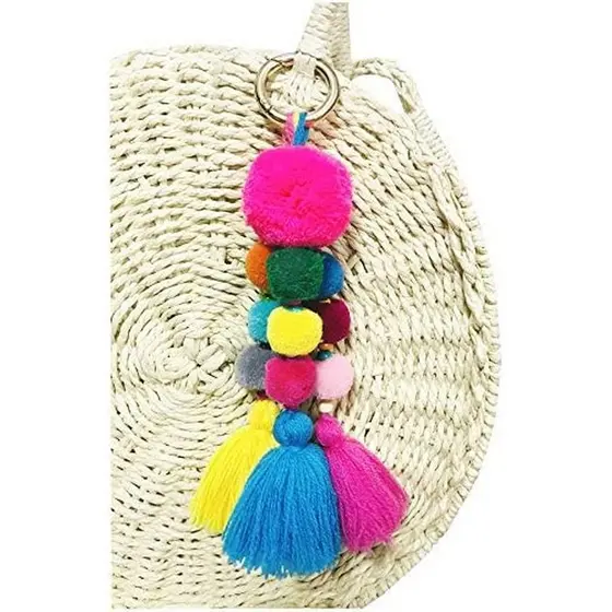 QTMY Colorido Pom Borla Bolsa Longa Charme Pingente Chaveiro Para Mulheres Decoração
