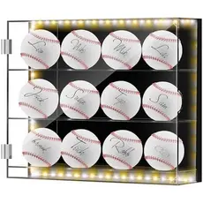 Colingmill Vitrine De Beisebol De 3 Camadas Para 12 Bolas Caixa De Sombra Acrílica Com Luz LED Montagem Na Parede Memora