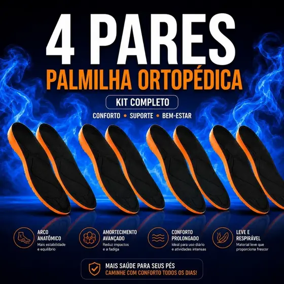 Kit 4 Pares Palmilha Ortopédica Em Gel Anatômica Anti Impacto Para Dores Nos Pés