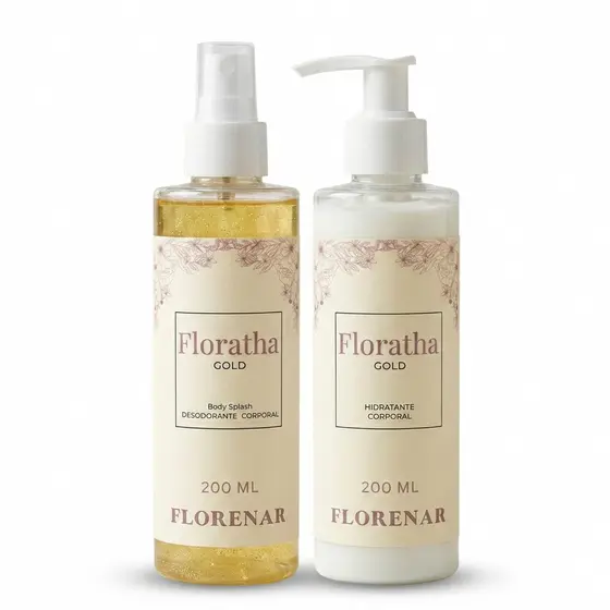 1 Kit feminino Body Splash Florata Gold com gliter 200Ml + 1 Hidratante Corporal Florata Gold 200ML