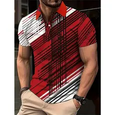 Nova Camisa De Lapela Masculina Listrada Colorida Impressa Em 3D Com Padrão De Bloco De Cores Geométricas casual top De