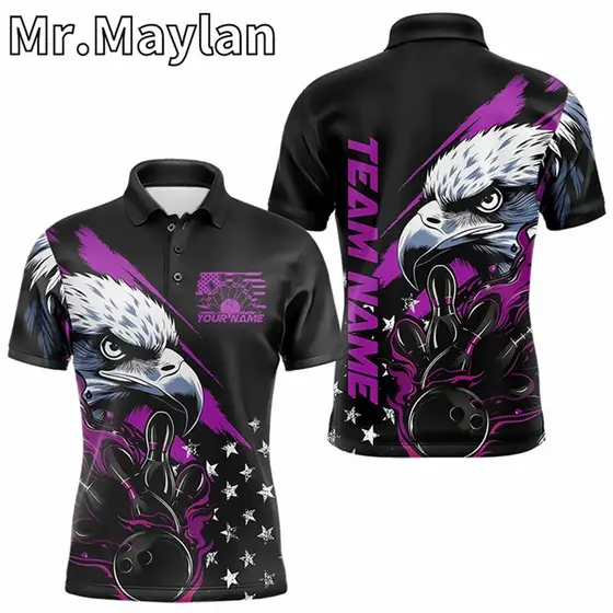 3D Masculino Boliche Esportes Homem Camisa Polo Ustom Luz Vermelha Bola De E Pinos Equipe Roupa Presente Bowlers Unisex