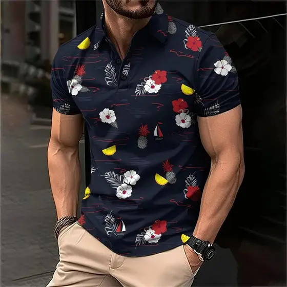 Moda Floral Gráfico Polo Camisas Para Homens Verão 3D Impresso Manga Curta De Golfe Solto Streetwear Hip Hop Camisetas T