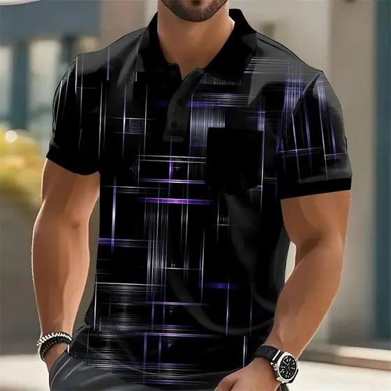 Camisa polo Masculina Com Estampa Geométrica , Textura Colorida , Impressão 3D , Verão , Rua , Manga Curta , Lapela , to