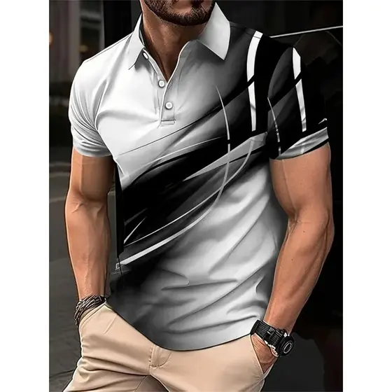 Moda Irregular Linha Padrão Camisas Polo Para Homens Tendência Simples Verão 3D Impresso Manga Curta Camisa Casual Overs