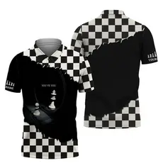 Nome Personalizado Xadrez Polo Camisas Para Homens Impressão 3D Treliça Engraçado Jogo Equipe Competição Moda Camisa De