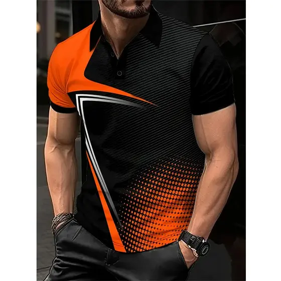 Polo De Golfe Masculino De Negócios Manga Curta Listra Camisas Ao Ar Livre Casual Diário Streetwear Verão Impressão 3D 6
