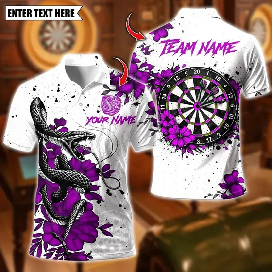 Personalizado Cobra 3d Impresso Dardo Polo Camisa Para Homens Nome Da Equipe Toda Impressão Respirável Manga Curta BSGB