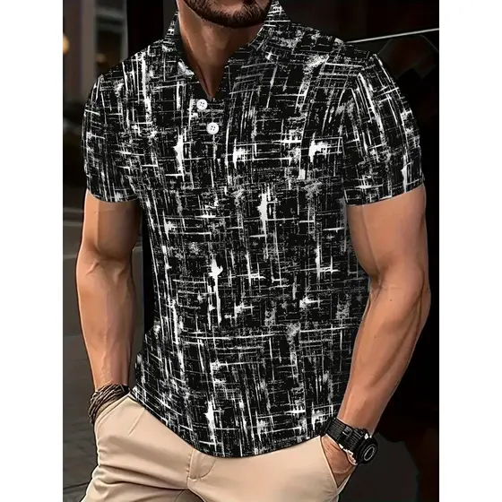 Verão Nova Camisa POLO Masculina De Manga Curta Apresenta Um Padrão Listrado 3D casual Elegante Confortável E Macio XWX9