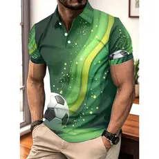 Camisa Polo Masculina Com Tema Brasil Estampa De Futebol Gradiente Verde E Amarelo , Manga Curta , Fã De Verão , Top Esp