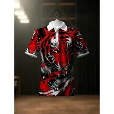 Camisa Polo Masculina Nova De Verão [Design Impresso-Sem Textura] Com De Padrão De Tigre Ousado VMCK