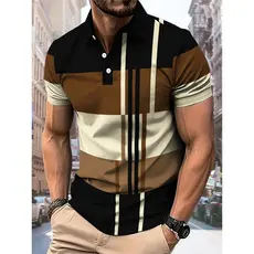 Verão Novo Estilo Camisa Polo Masculina De Manga Curta Com Listras 3D Padrão Impressão-Street Casual Moda Confortável E