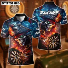 Nome Personalizado Pirata Crânio Dardos Polo Camisa Impressão 3D Da Equipe De Manga Curta Para Jogadores De Dardo Presen