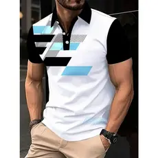 Camisa POLO Geométrica Colorida Impressa Em 3D Para Homens Color Block Graphics Manga Curta Camiseta Casual Botão Tops C
