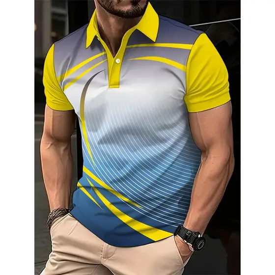 Camisa Atlética Masculina De Verão – Poliéster Respirável E Confortável , Manga Curta Casual Com Design Elegante De Bloc