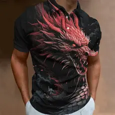 Camisa Polo Com Padrão De Dragão Para Homens , Camisetas Impressas Em 3D , Moda Ao Ar Livre , Casual , Solta , Oversized