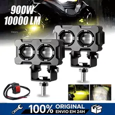 🔥Par Farol Milha Moto 2Led Auxiliar 90W 10000LM Neblina Lampada Farol Alta qualidade Olho de Lente Auxiliar De Cor Dupla